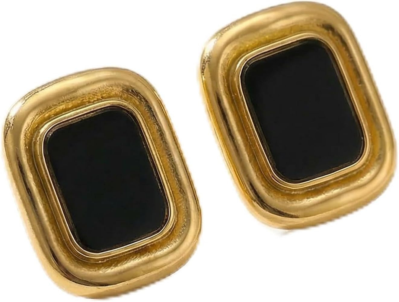 Gold Plated Chunky Black & Gold Statement Earrings for Women, Vintage Square Rectangle Stud Earri... | Amazon (US)