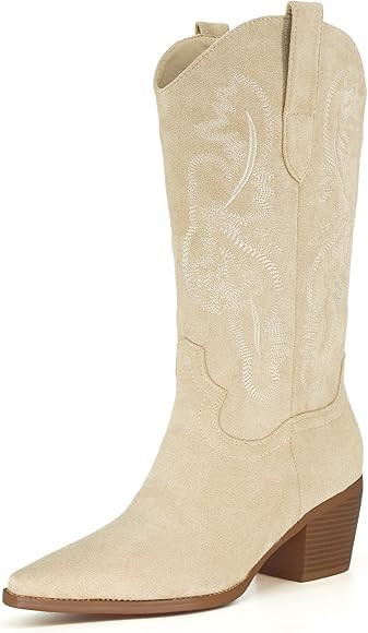 iiimmu Cowgirl Boots Women Knee High Boots Pointed Toe and Block Heel Cowboy Suede and Faux Leath... | Amazon (US)