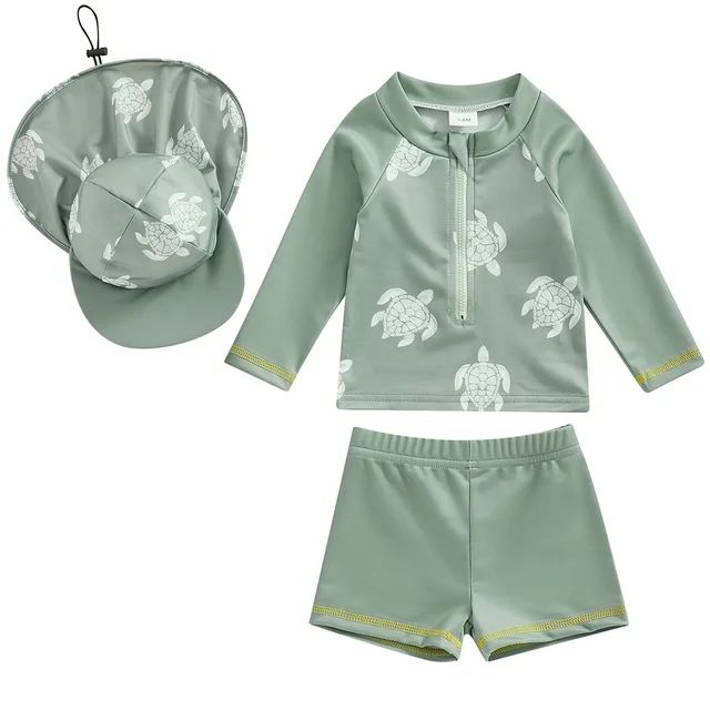 Kids Baby Boys Rash Guard Swimsuit Long Sleeve Turtle Print T-shirt with Shorts and Hat Swimwear ... | Walmart (US)