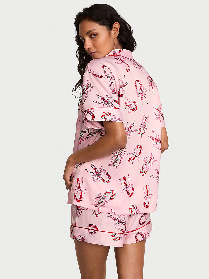 Buy Glazed Satin Short Pajama Set, Angel Pink W Collar Embroidery - Order Pajamas Sets online - V... | Victoria's Secret (US / CA )