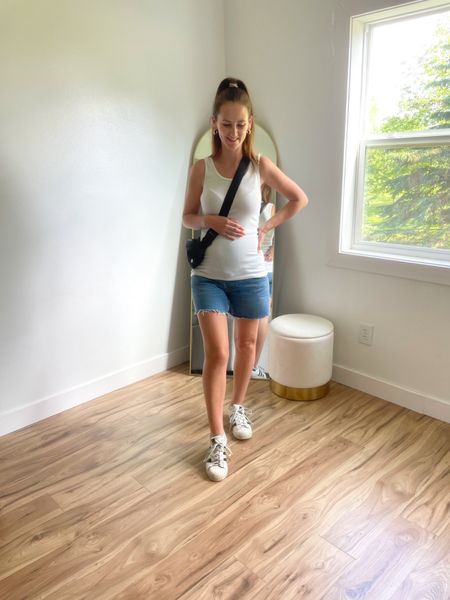 Loving these maternity denim shorts! They are so comfortable + they are still in stock! I’m 18 weeks pregnant and I’m wearing a size 25 (0). 

#LTKFindsUnder100 #LTKBump #LTKSeasonal