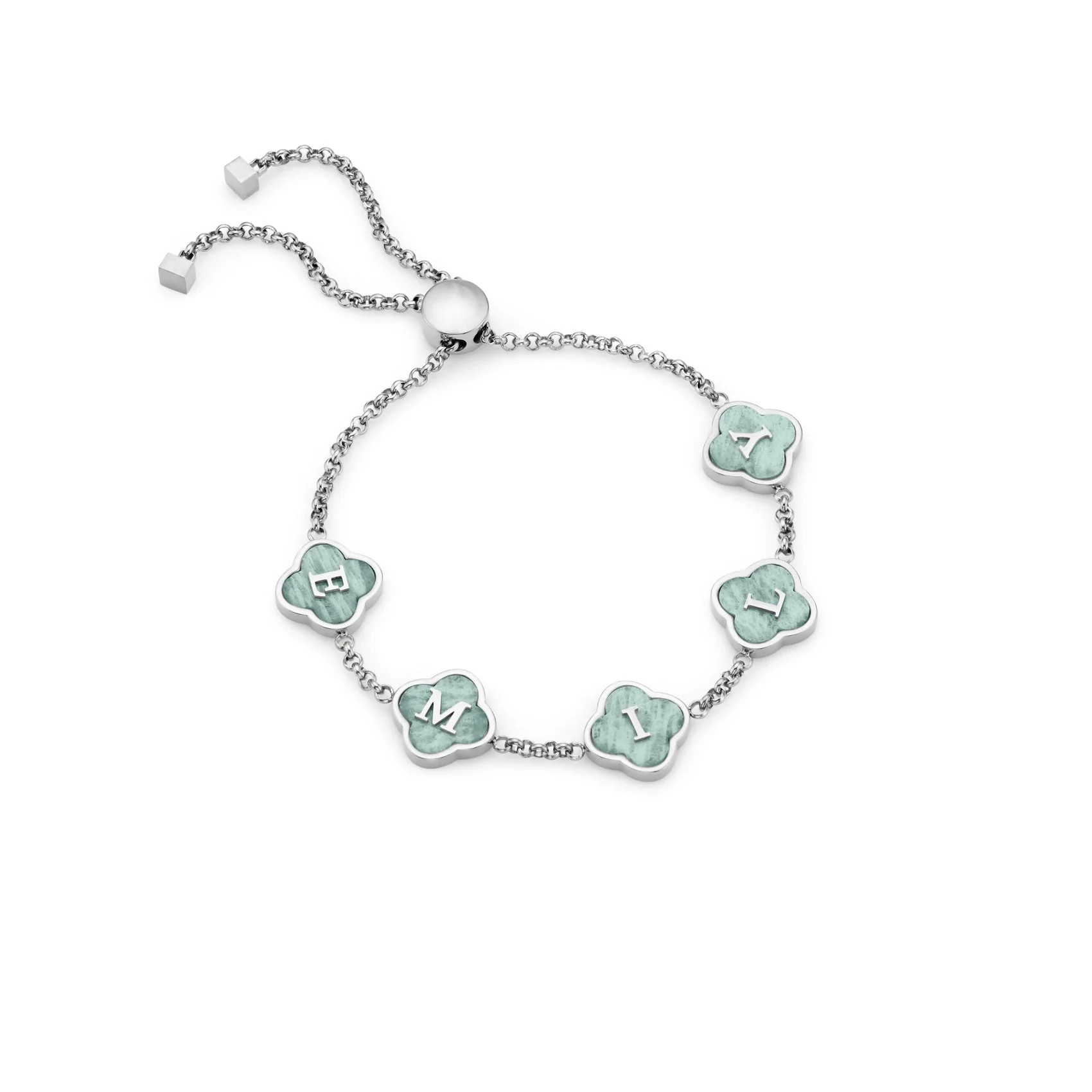 Amazonite Clover Custom Name Bracelet (Silver) | Abbott Lyon