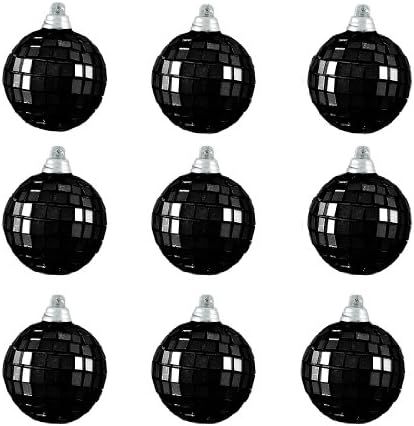 Northlight 9 Count Jet Black Mirrored Glass Disco Ball Christmas Ornaments, 2.5" | Amazon (US)