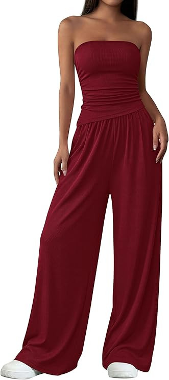 PRETTYGARDEN Summer Sets Women 2 Piece Outfits Asymmetrical Tube Tops and Pants Beach Vacation Ai... | Amazon (US)