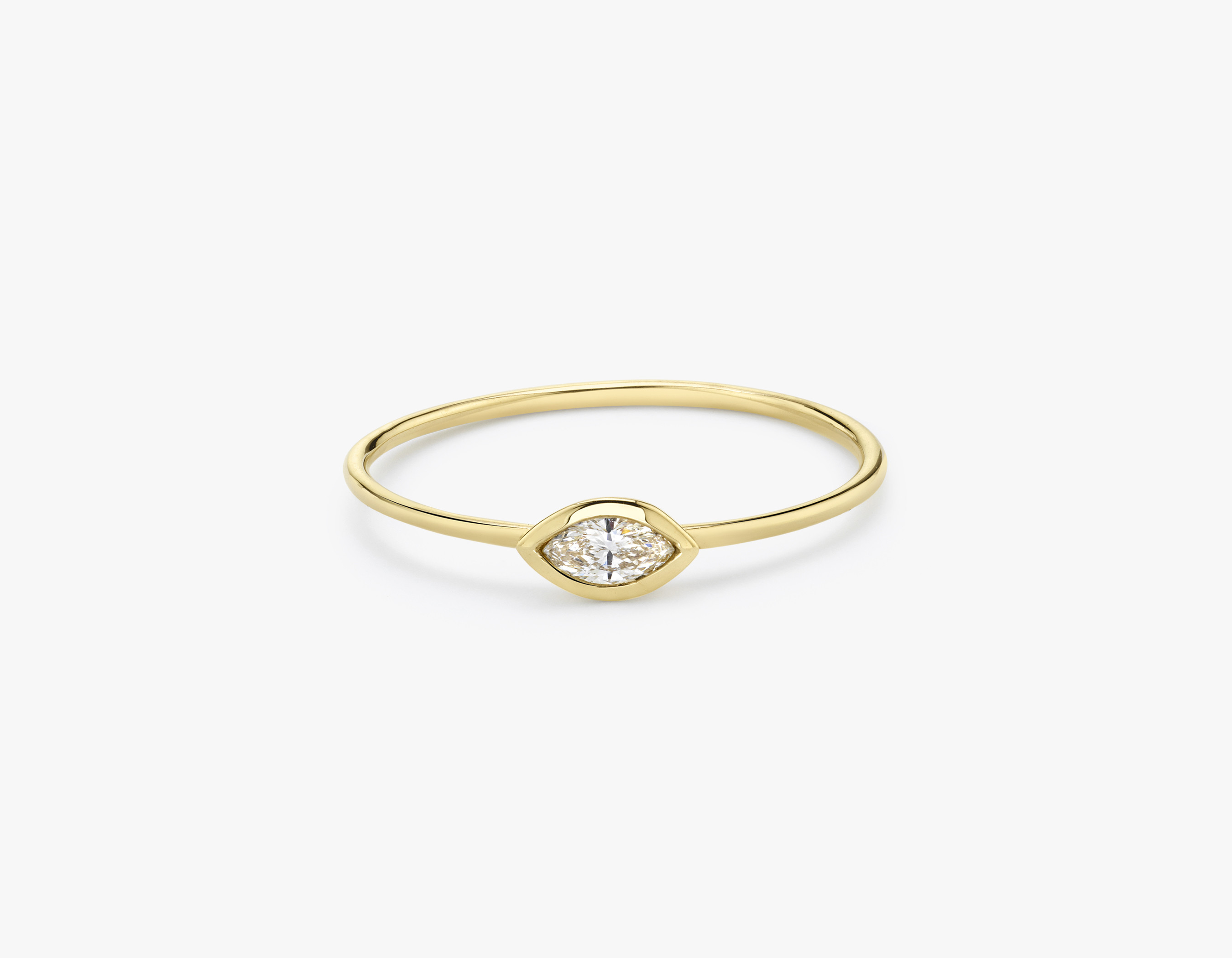 Knife-Edge Bezel Ring in 14k Yellow Gold | Marquise Cut VRAI Created Diamond | Vrai and Oro