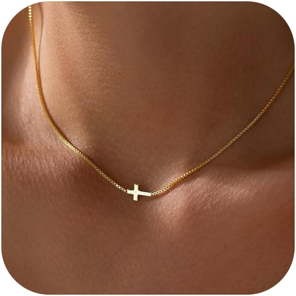 Cross Necklace for Women 14K Gold Silver Plated Dainty Small Cross Pendant Choker Simple Trendy C... | Amazon (US)