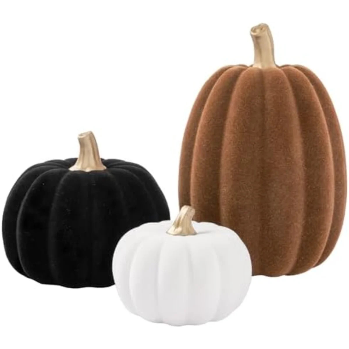 3 Pcs Fall Pumpkin Decorations \u2013 Flocked White Brown Black Resin Pumpkins Figurines For Autu... | Wayfair North America