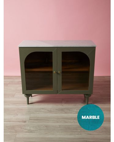 32x35 Glass And Wood Arc 2 Door Cabinet With Marble Top | HomeGoods