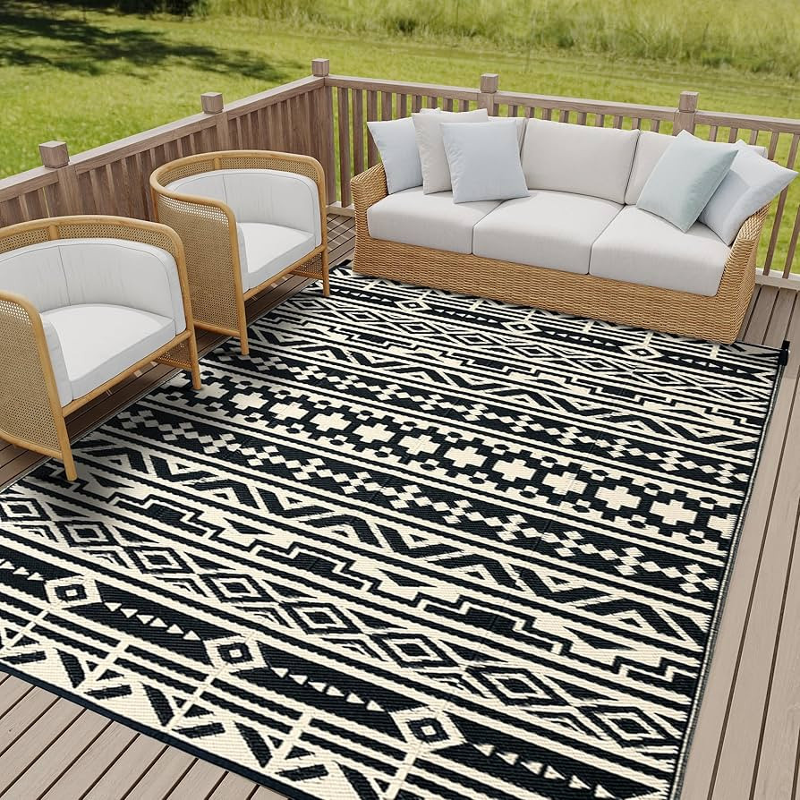 Outdoor Plastic Straw Rug, Waterproof Outdoor Rugs for Patios Clearance, Reversible Area Rug, Lar... | Amazon (US)