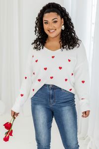 Distant Thoughts Ivory V-Neck Heart Sweater | Pink Lily