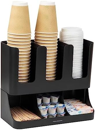 Mind Reader 6 Compartment Upright Breakroom Coffee Condiment and Cup Storage Organizer, Black | Amazon (US)