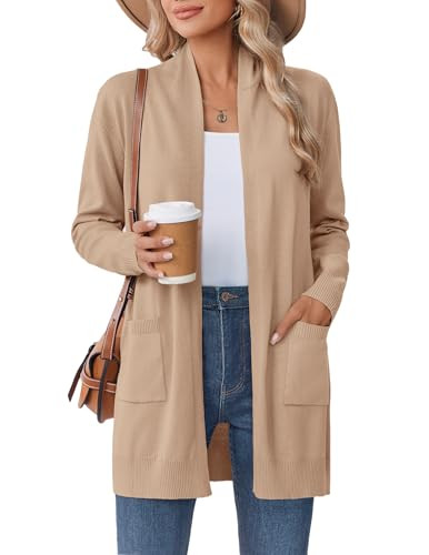 Zeagoo Womens Winter Cardigan Coats Long Sweaters Lightweight Business Outfit Open Front Dressy Coat Fashion Clothing Trendy Khaki | Amazon (US)