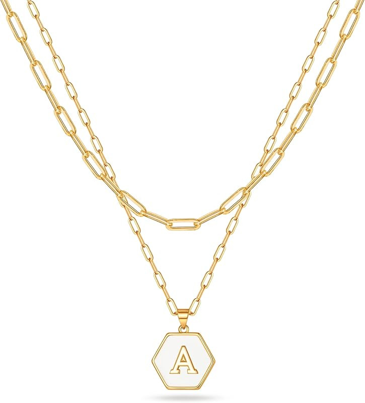 Layered Gold Initial Necklaces for Women, 14K Gold Plated Paperclip Chain Necklace for Women Simp... | Amazon (US)