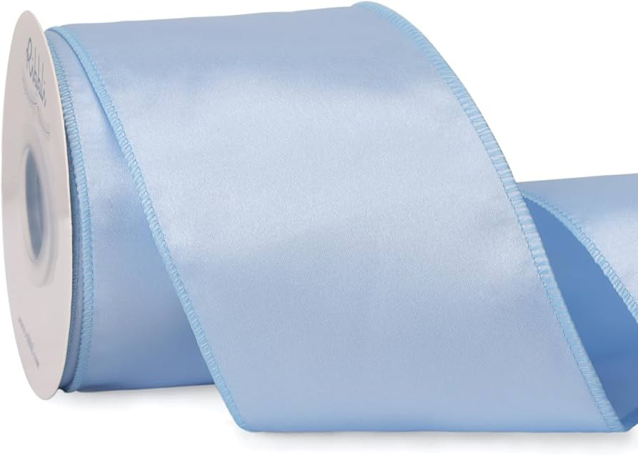 Ribbli Blue Satin Wired Ribbon 4 Inch Light Dusty Blue Christmas Ribbon for Gift Wrapping Wreaths... | Amazon (US)