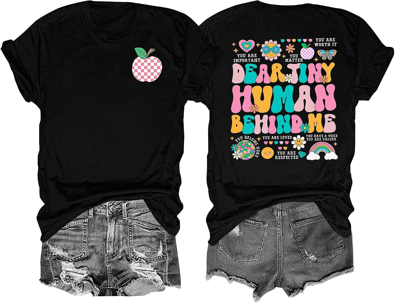 Teacher Shirts Women Dear Tiny Human Behind Me T-Shirt Funny Teacher Life Tee Letter Print Teachi... | Amazon (US)
