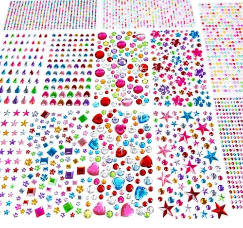 3228pcs Gems Stickers, Self Adhesive Rhinestone Jewel Stickers, Acrylic Gems DIY Craft Decorative Diamond Stickers, Assorted Shapes Jewels Rhinestones Sticker, Gem Sticker Crafts for Kids | Amazon (US)