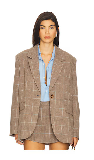Paper Cut Blazer Pinstripe in Chocolate | Revolve Clothing (Global)