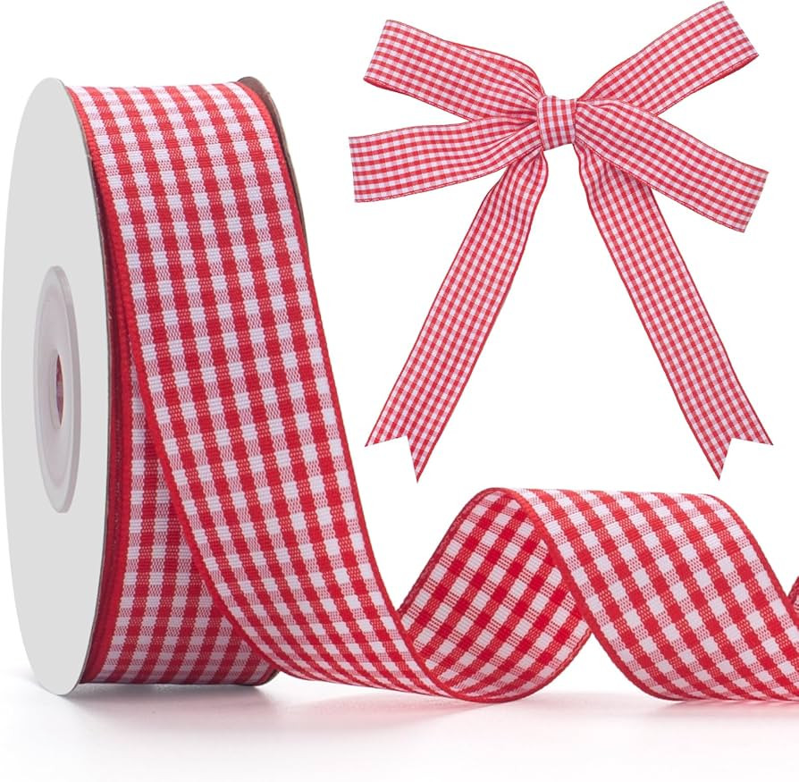 Gingham Ribbon Checkered Ribbon, Red and White Taffeta Plaid Ribbon 1 Inch x 25 Yards, Red Check ... | Amazon (US)