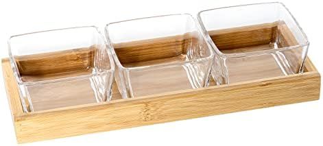 Goodsdeco Glass Serving Dishes with Wood Serving Tray, Divided Serving Platters with Wood Tray, Glas | Amazon (US)