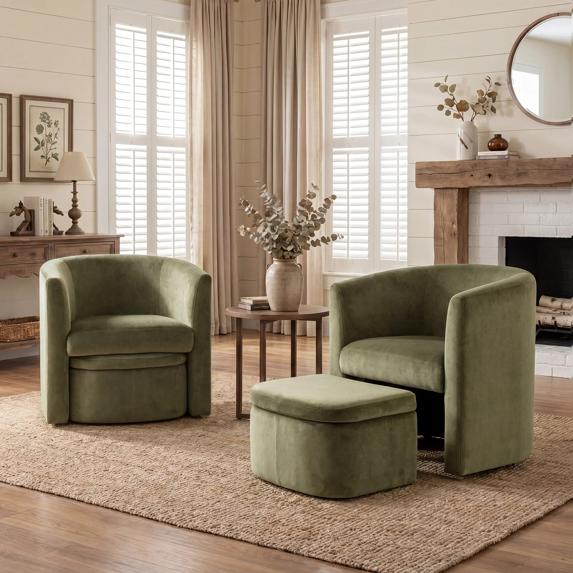 Kyah Upholstered Barrel Accent Chair With Storable Ottoman | Wayfair North America