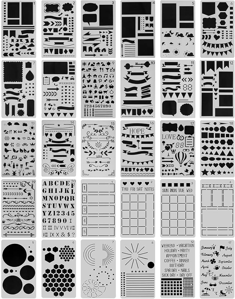 30 PCS Journal Stencils, Planner Stencils for Bullet Dot Journal Notebook Diary Scrapbook Drawing... | Amazon (US)