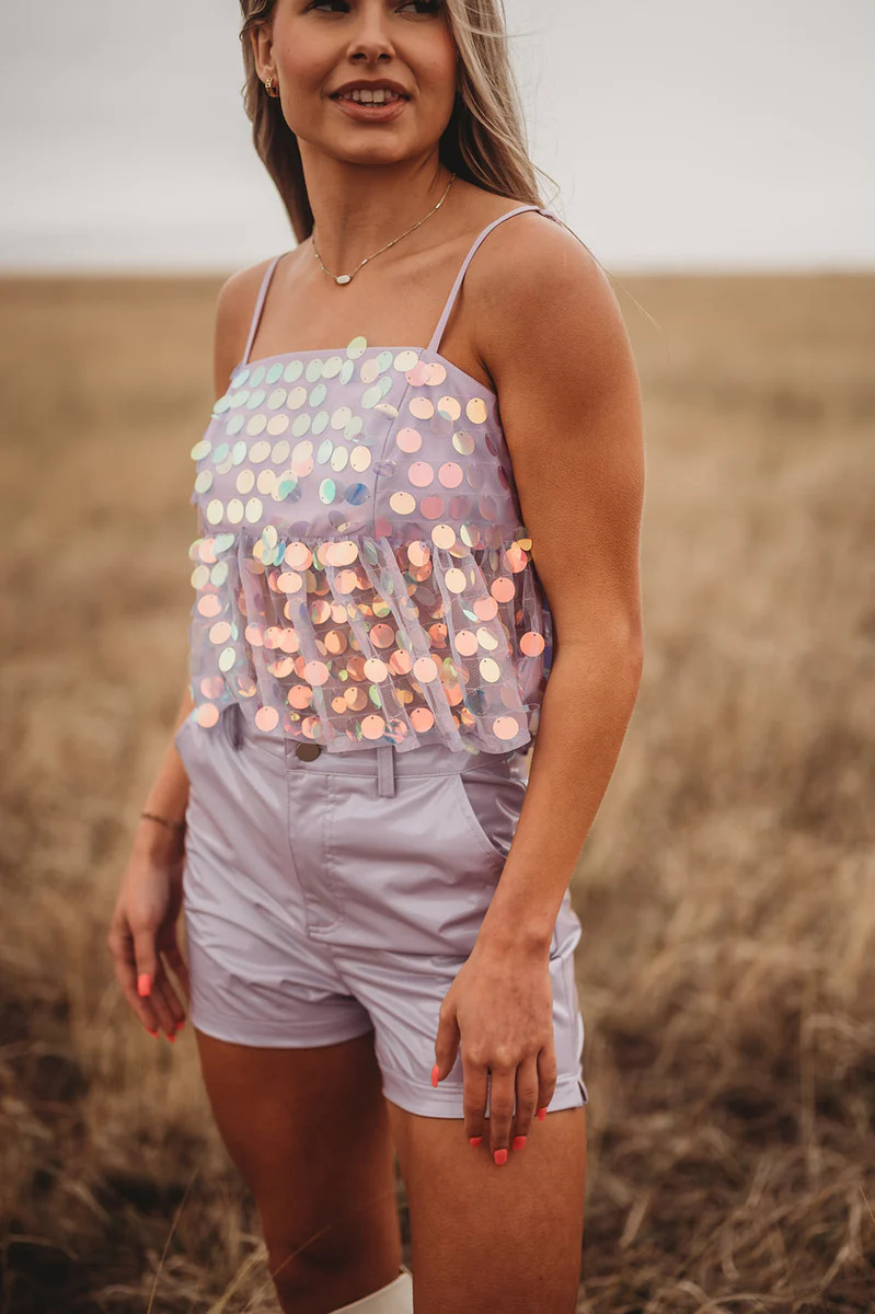PRE-ORDER: Sparkle On Sequin Purple Crop Top | Apricot Lane Boutique