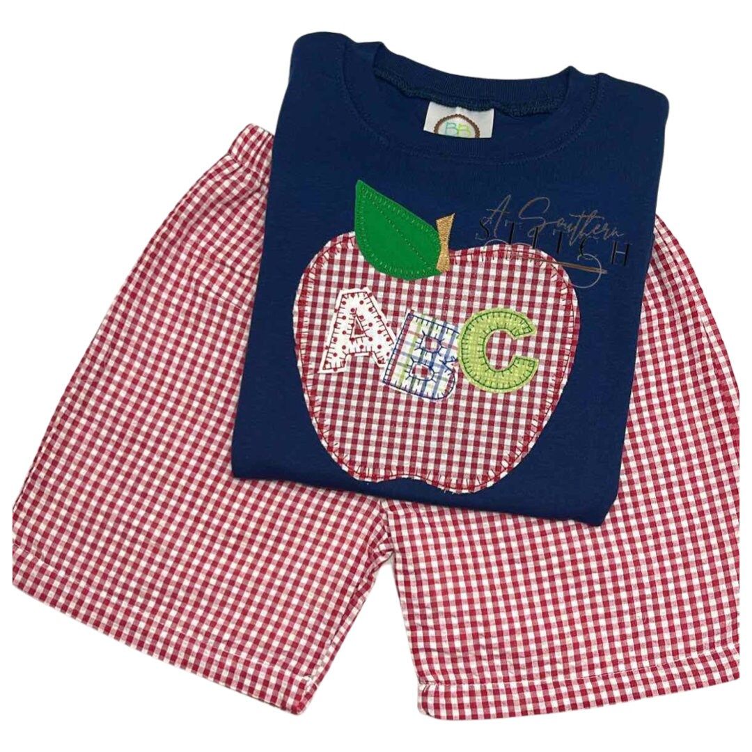 Back to School Apple ABC Alphabet Applique Shirt Short Set - Etsy | Etsy (US)