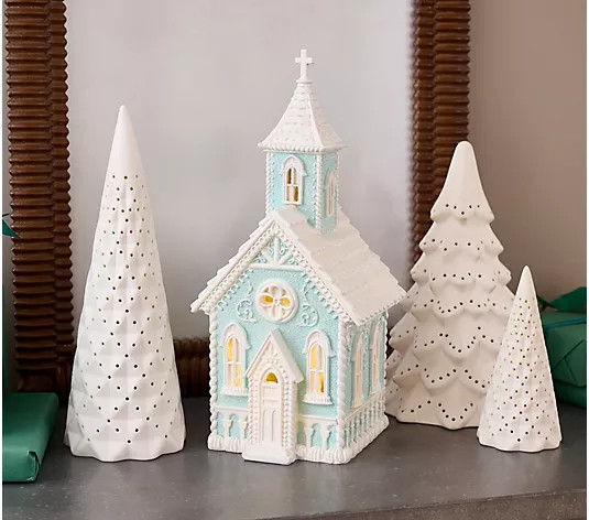 15" Illuminated Gingerbread Lace Church by Valerie - QVC.com | QVC