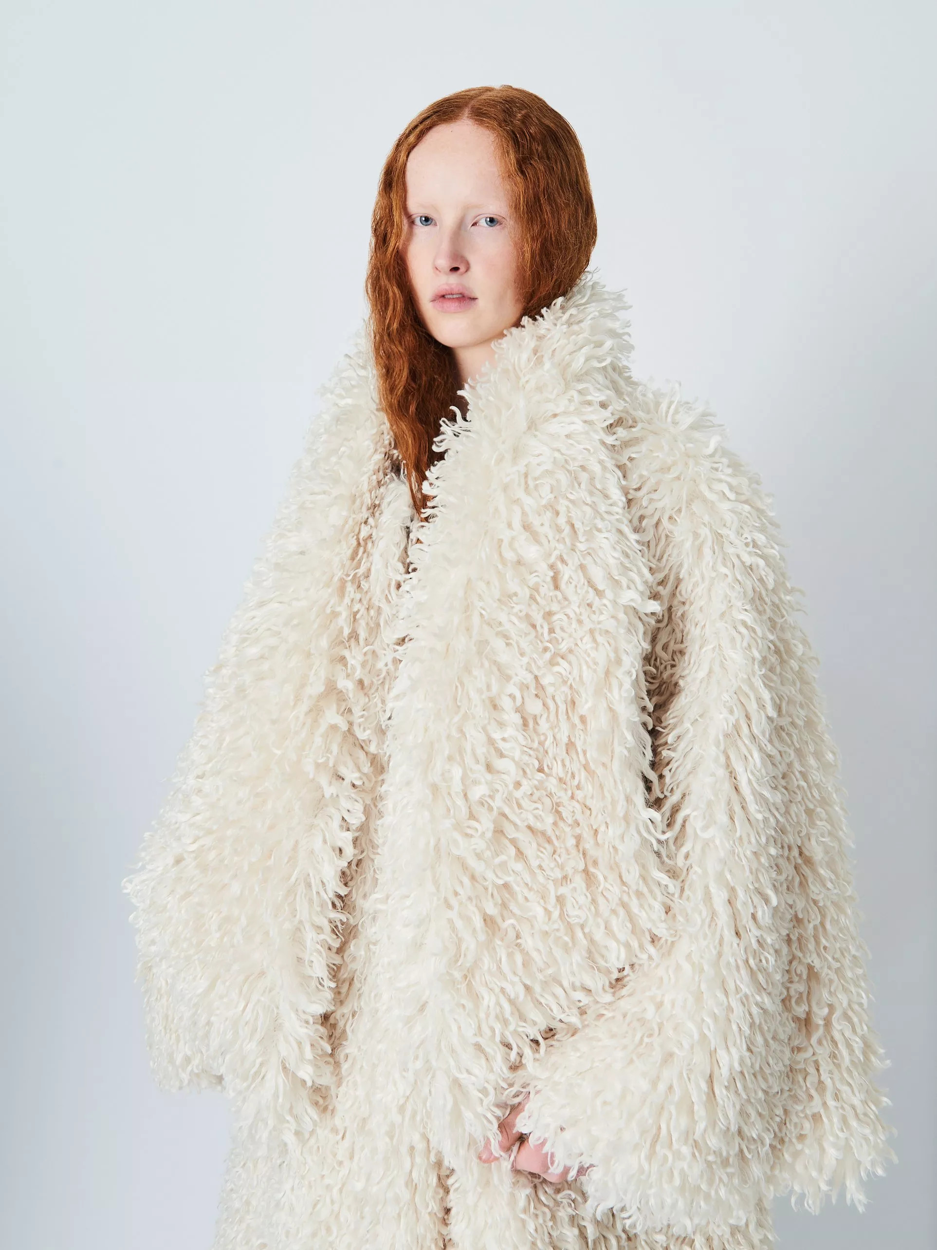 John Lewis x A.W.A.K.E. MODEFaux Fur Scarf Coat, Off White | John Lewis (UK)