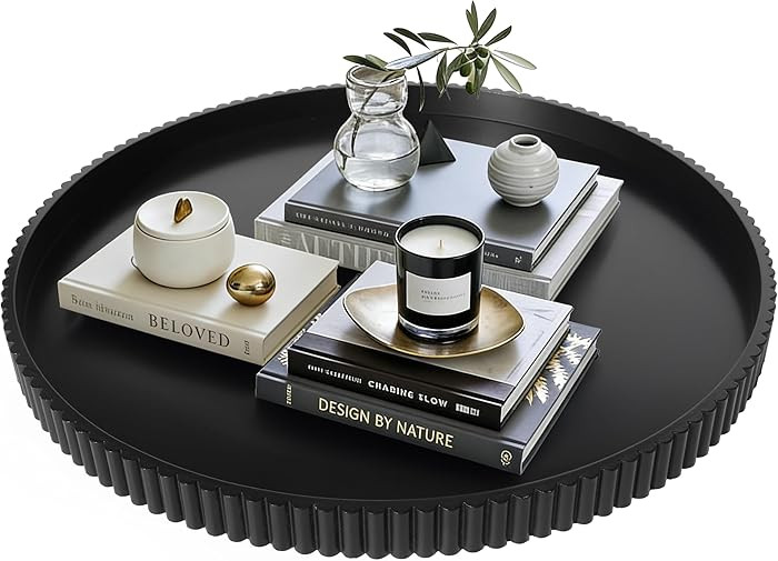 24" Round Extra Large Ottoman Serving Tray - Rustic Wooden Table Tray for Farmhouse Decorative Ov... | Amazon (US)