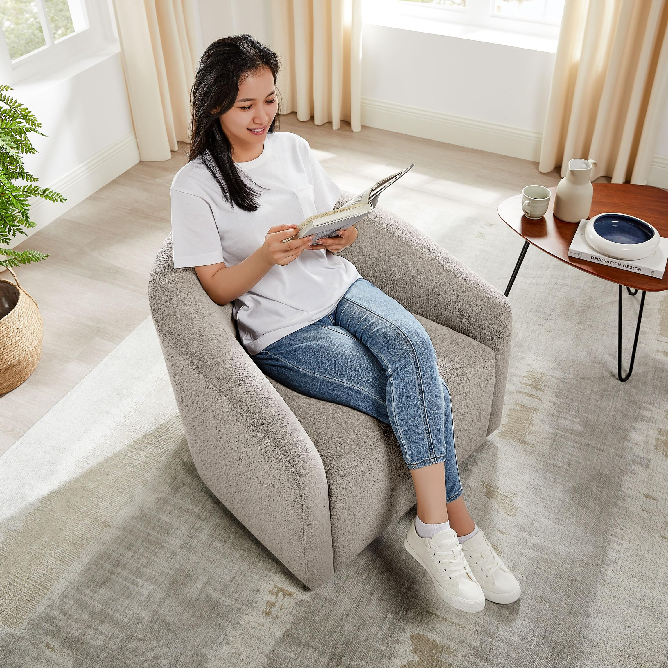 Swivel Accent Chair, 360° Swivel Barrel Chairs, Modern Upholstered Comfy Reading Chair for Livin... | Amazon (US)