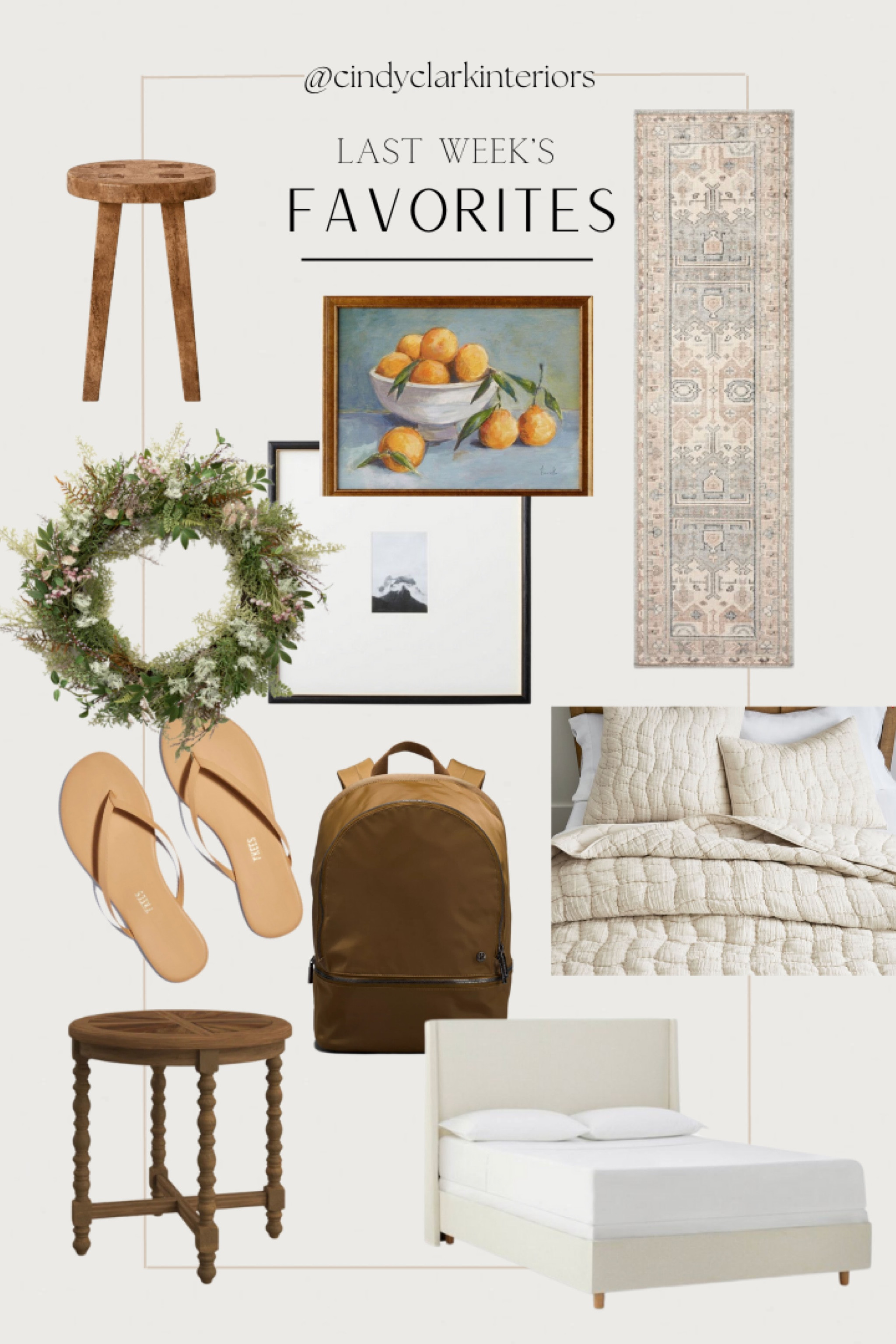 All of last weeks favorites in one place! 

Spring break, flip flops, side table, backpack, rug runner, bedding, bed, stool

#LTKhome