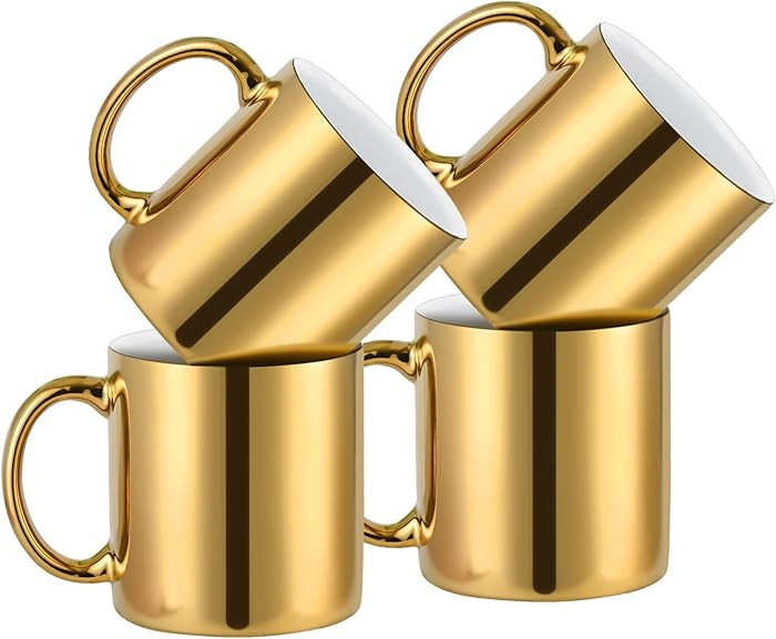 Coffee Mugs gold Ceramic Mug set of 4 Ceramic Cups for Coffee, Tea, Cocoa (12oz) | Amazon (US)