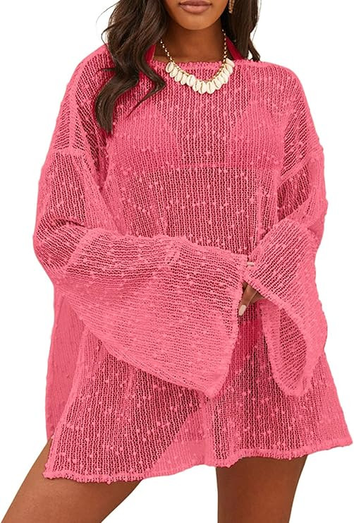 Lilosy Sexy Crochet Sheer Kaftan Caftan Beach Dress Bathing Suit Swim Coverup One Piece | Amazon (US)