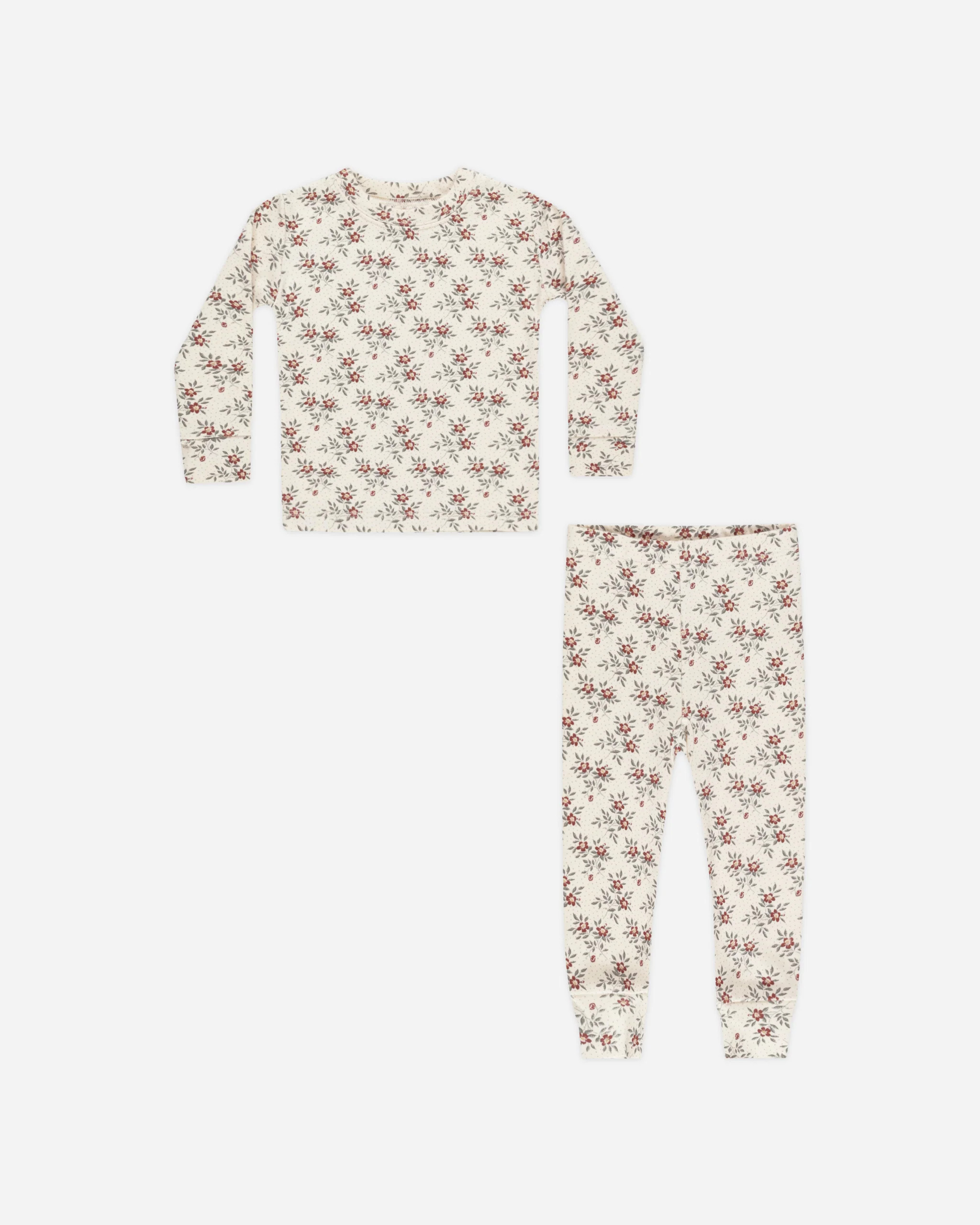 Organic Long Sleeve Pajama Set || Holiday Floral | Rylee + Cru