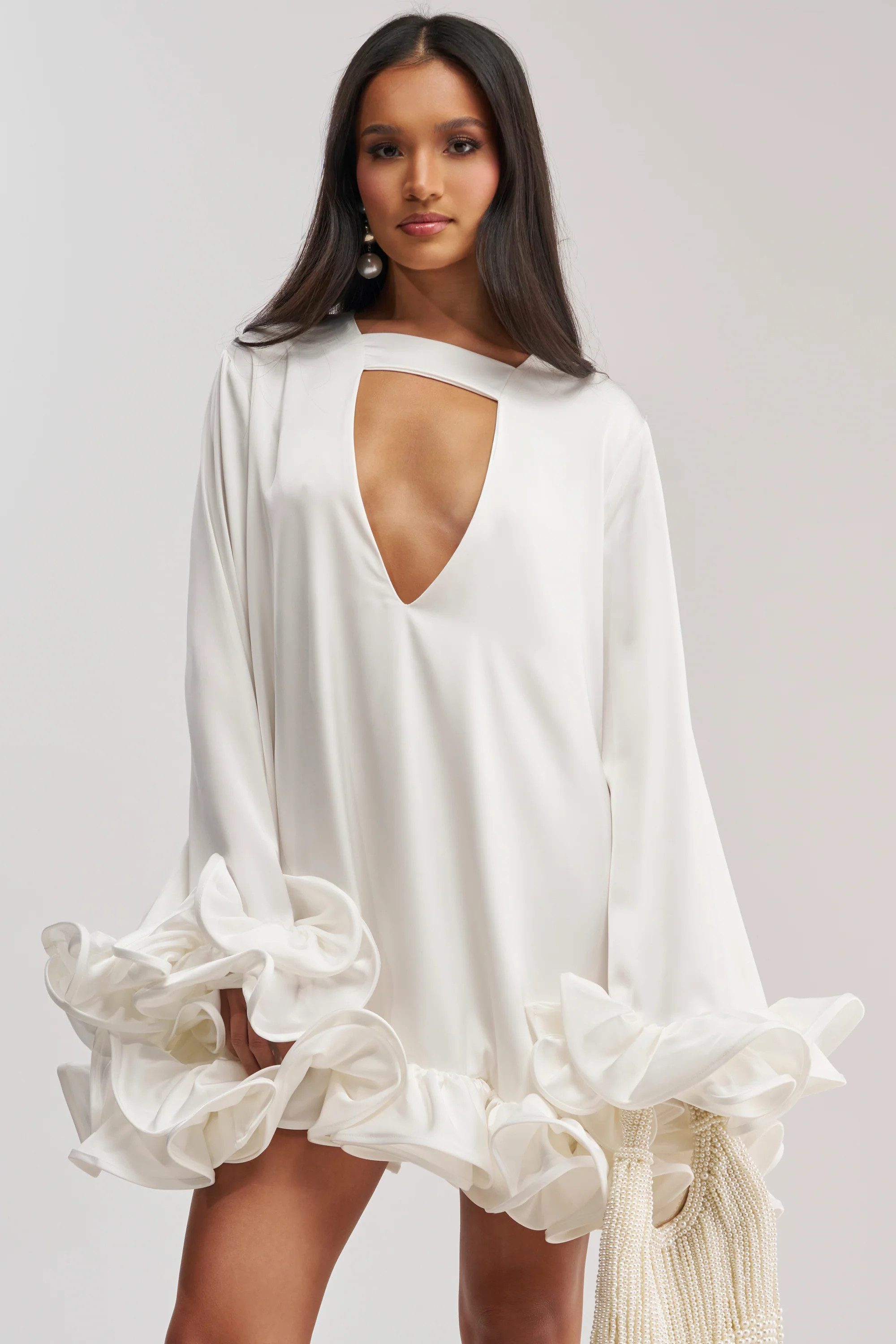 GIRLY GIRL SATIN MINI DRESS IN WHITE | AKIRA