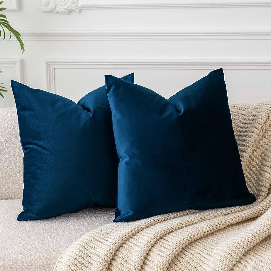 JUSPURBET Navy Decorative Velvet Throw Pillow Covers 20x20 Inches Set of 2,Luxury Solid Soft Pill... | Amazon (US)