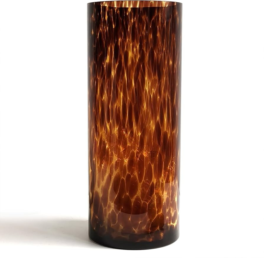 10" High Luxe Leopard Glass Vase — Unique Modern Amber Brown Centerpiece for Home Decor, Everyd... | Amazon (US)