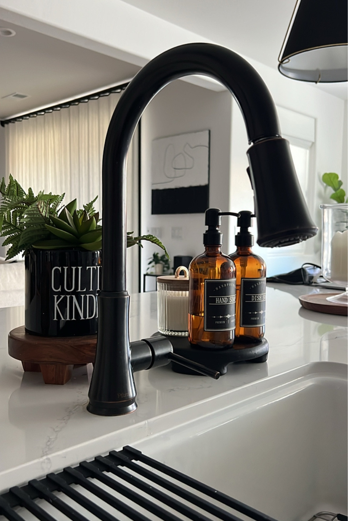 Dispensers on display make a function pretty on an island sink!