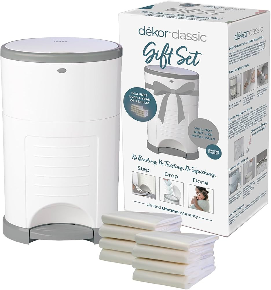 Diaper Dekor Classic Diaper Pail Gift Set – White | Comes with Over a Year's Supply Worth of Di... | Amazon (US)