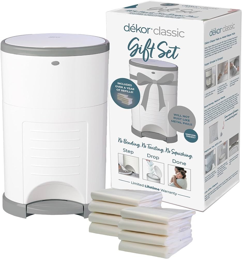 Diaper Dekor Classic Diaper Pail Gift Set – White | Comes with Over a Year's Supply Worth of Di... | Amazon (US)