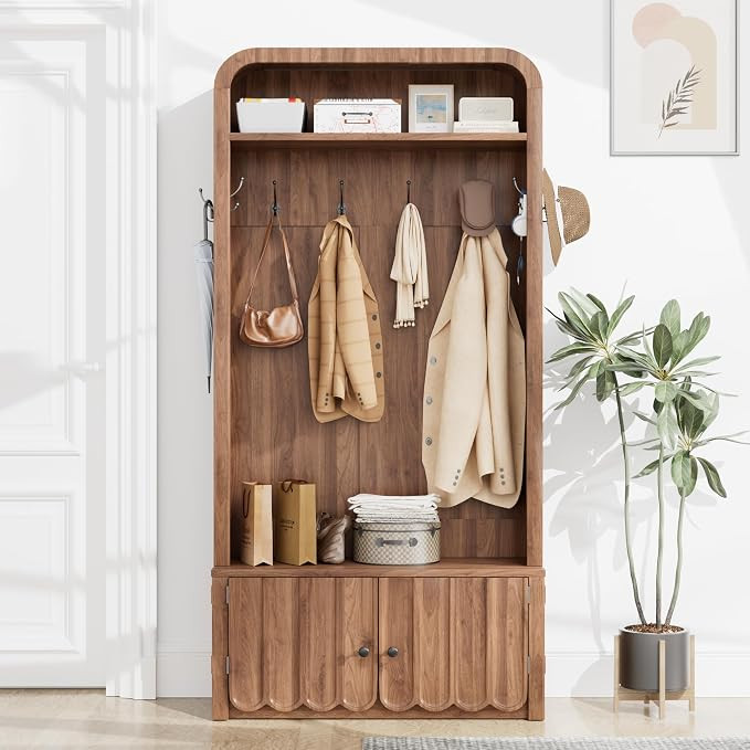 Narrow Hall Tree with Bench and Shoe Storage, Arched Entryway Coat Rack with Adjustable Shoe Cabi... | Amazon (US)