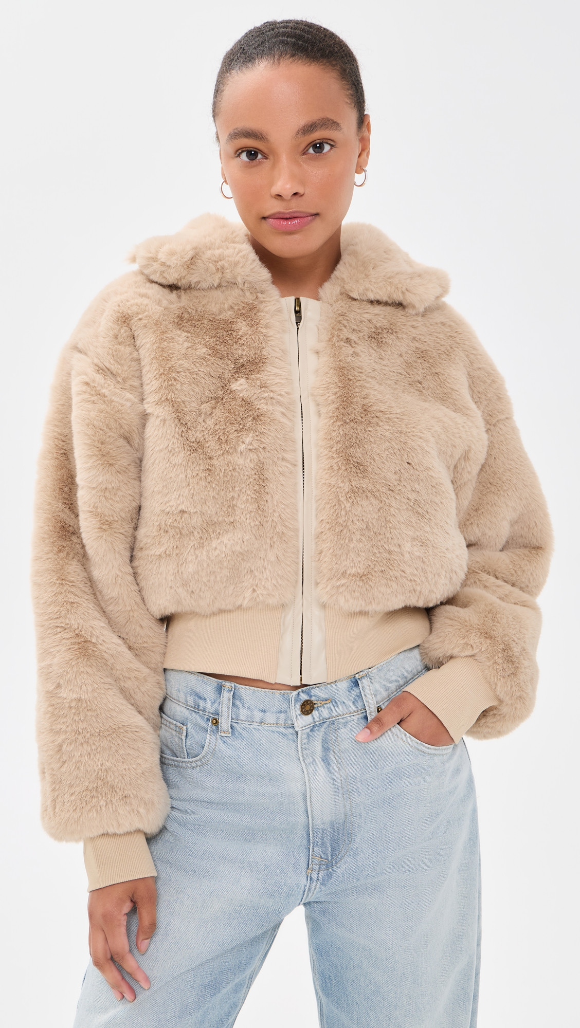 Lioness Drita Faux Fur Jacket Sand XS | Shopbop