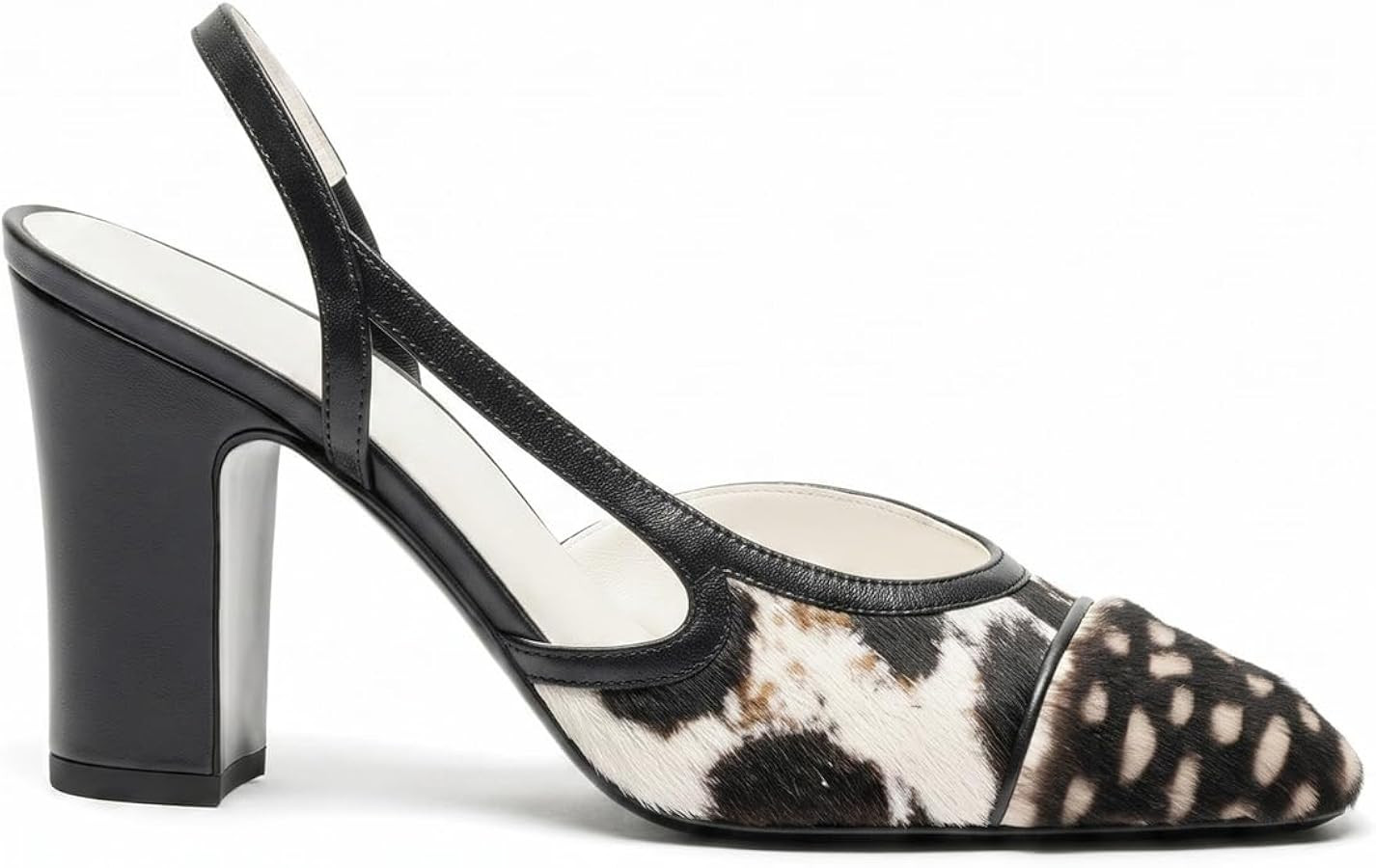 Women's Slingback Splicing Round Toe Chunky Heel Pumps | Amazon (US)