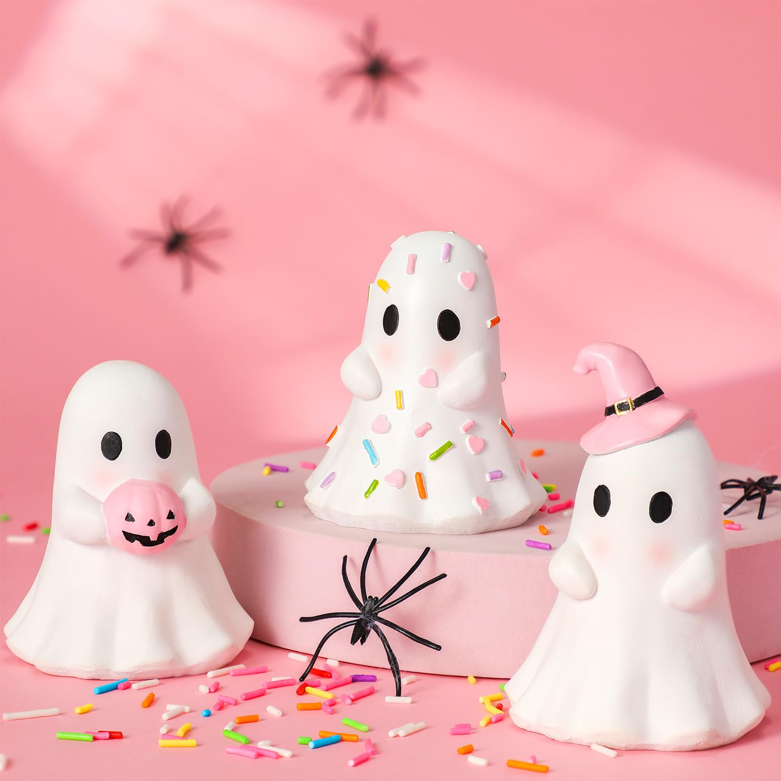 Yousoontic 3 Pcs Pastel Halloween Ghost Figurines Pink White Cute Ghost Summer Halloween Table De... | Amazon (US)