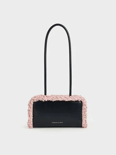 Pink Fur-Trim Elongated-Handle Shoulder Bag | CHARLES & KEITH | Charles & Keith US