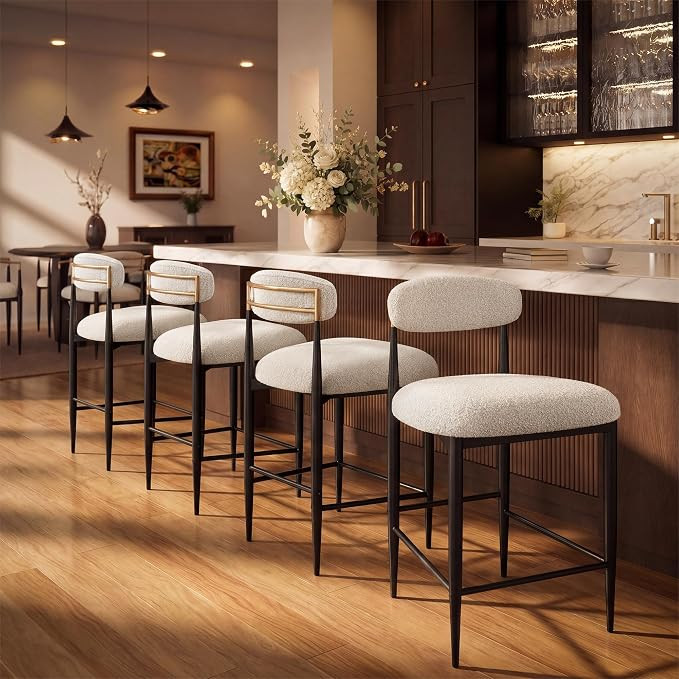 Morden Fort Counter Height Bar Stools Set of 4, Modern Upholstered Counter Stools with Backs, Bou... | Amazon (US)