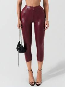 Zolique 2024 Fall/Winter New Women Sexy Low Waist Ankle Length Red Leggings, Suitable For Party, Birthday, New Year | SHEIN