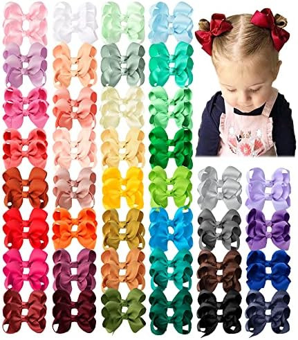 80 PCS Boutique Grosgrain Ribbon Pinwheel 3" Hair Bows Alligator Clips For Babies Toddlers Teens | Amazon (US)