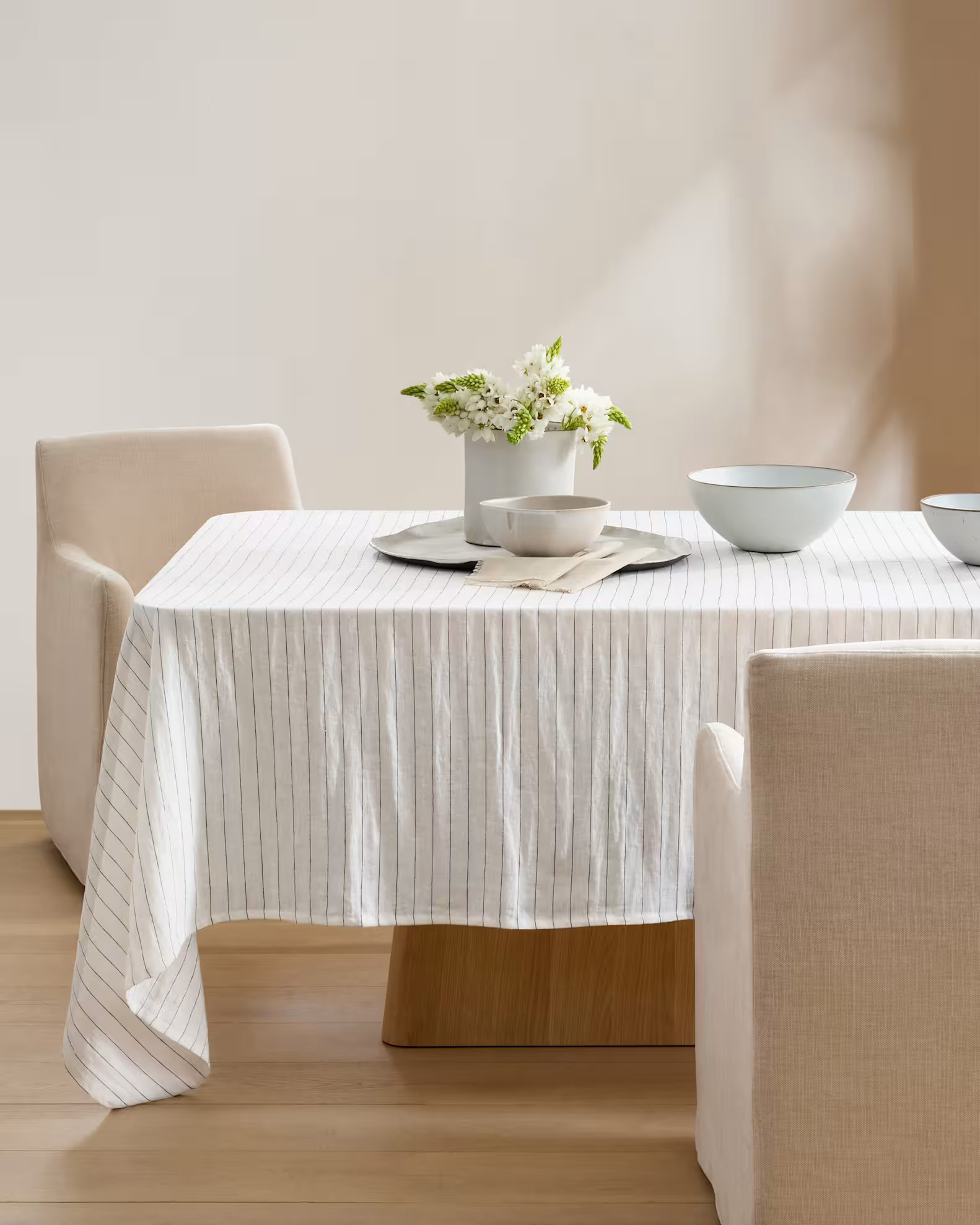European Linen Pencil Stripe Tablecloth | Quince